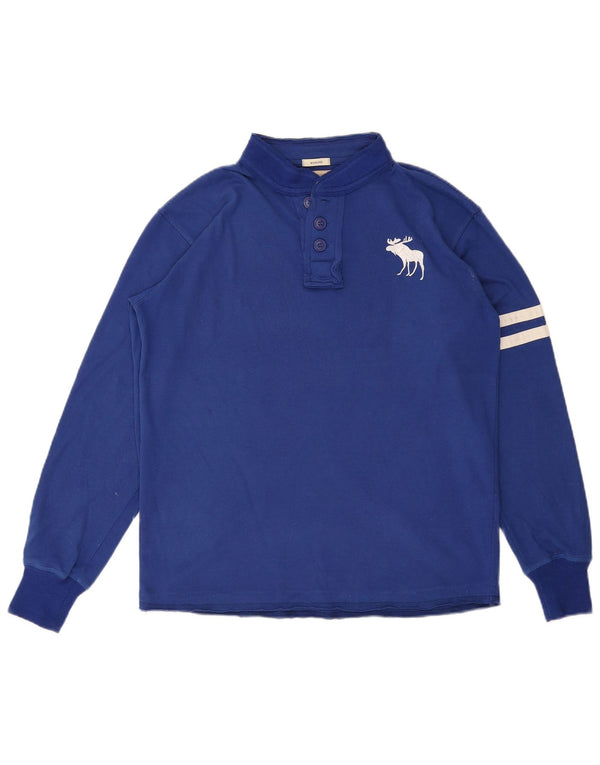 ABERCROMBIE & FITCH Mens Long Sleeve Polo Shirt Medium Blue Striped Cotton
