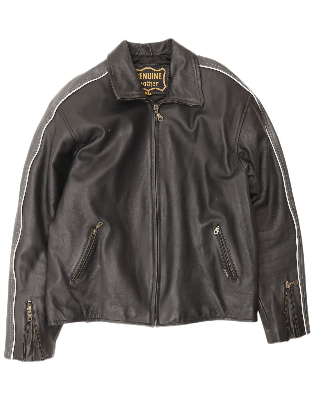 VINTAGE Ανδρικό Δερμάτινο Μπουφάν UK 42 XL Μαύρο Colourblock Δερμάτινο