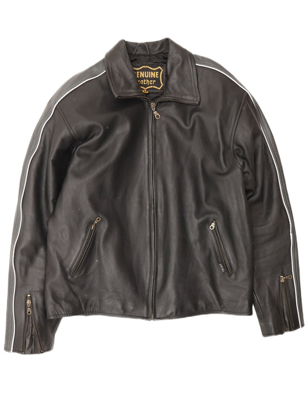 VINTAGE Ανδρικό Δερμάτινο Μπουφάν UK 42 XL Μαύρο Colourblock Δερμάτινο