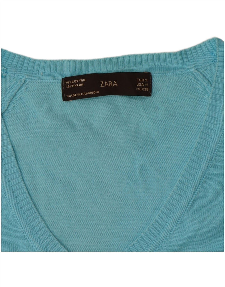 Zara Γυναικείο πουλόβερ με V λαιμόκοψη UK 12 μεσαίο μπλε βαμβακερό