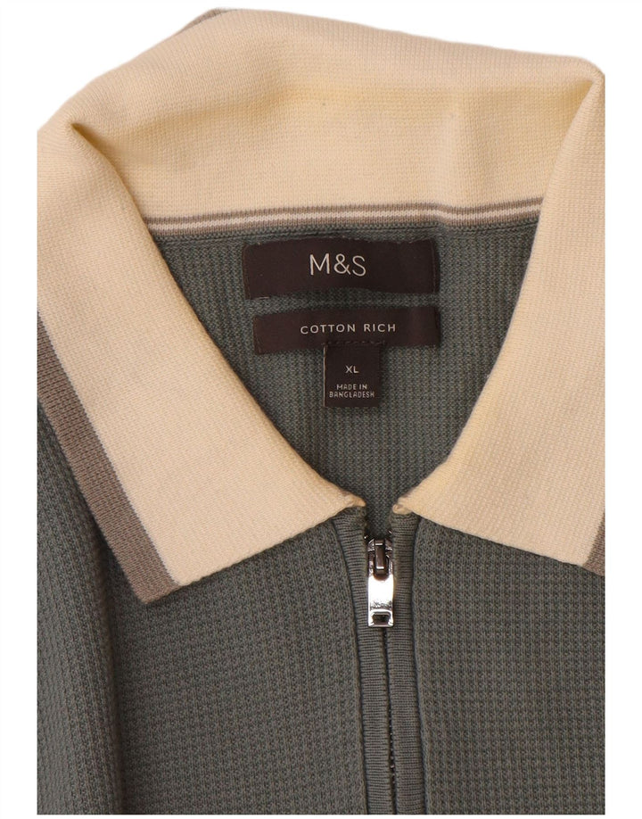 Marks & Spencer Ανδρικό πουλόβερ με λαιμό πόλο XL Γκρι Colourblock
