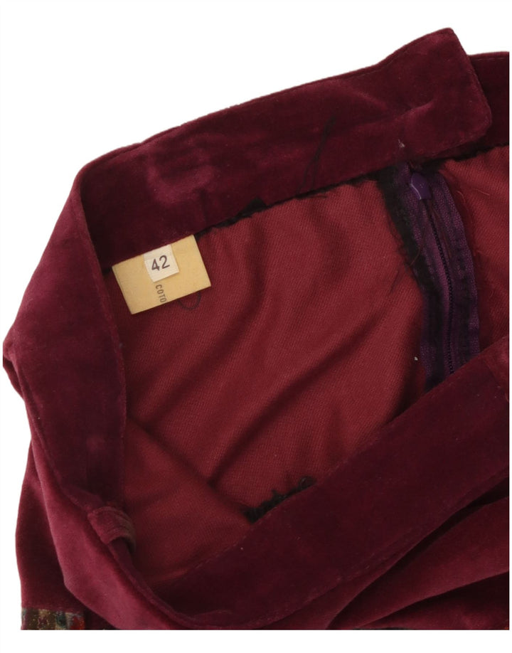 Vintage γυναικεία βελούδινη φούστα IT 42 Medium W26 Burgundy Fair Isle