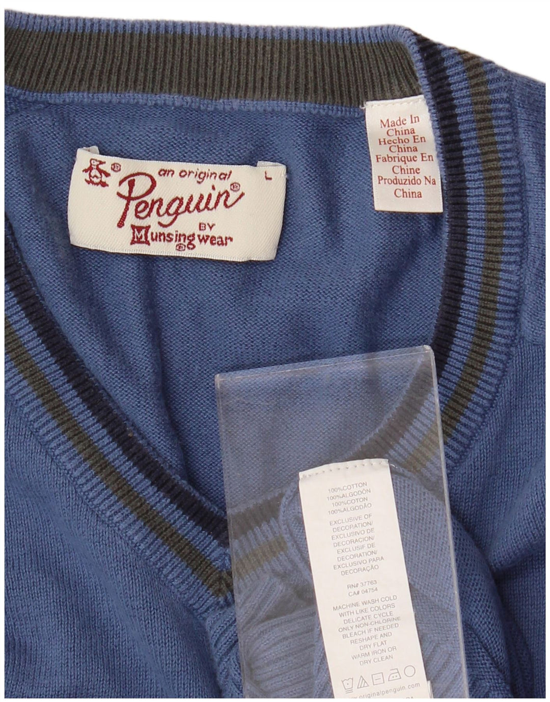 PENGUIN Ανδρικό πουλόβερ με λαιμόκοψη με V λαιμόκοψη μεγάλο μπλε βαμβακερό