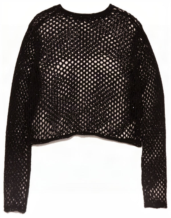 Zara γυναικείο μακρυμάνικο βελονάκι See Through Top 10 Small Black