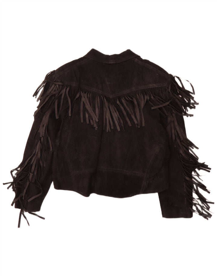 Vintage Γυναικείο Suede Jacket IT 50 XL Μαύρο Δερμάτινο Cowboy