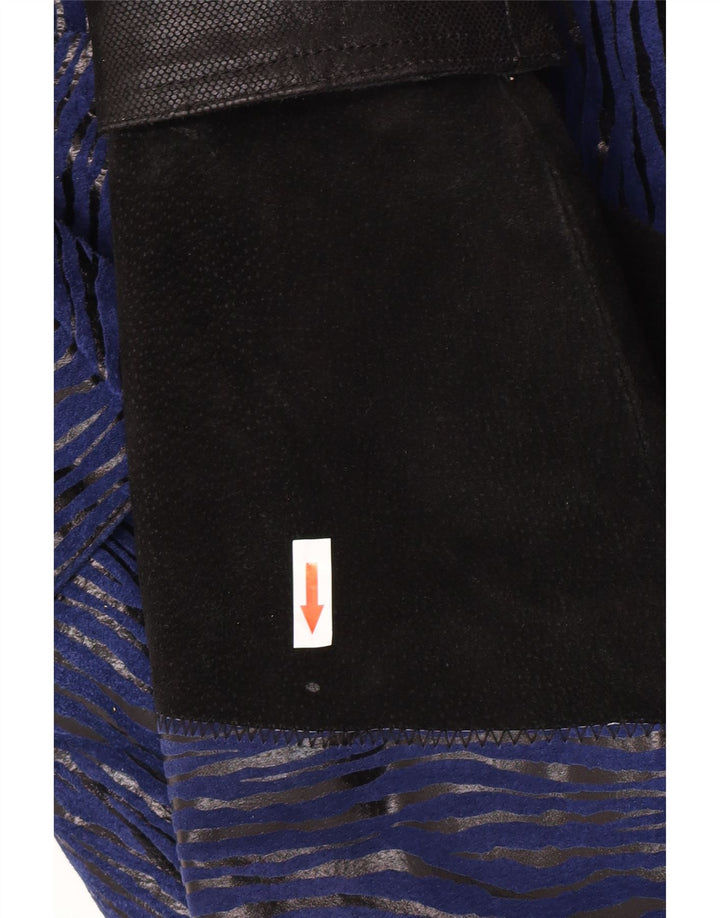 Vintage γυναικείο σουέτ πανωφόρι UK 12 Medium Blue Colourblock Δέρμα