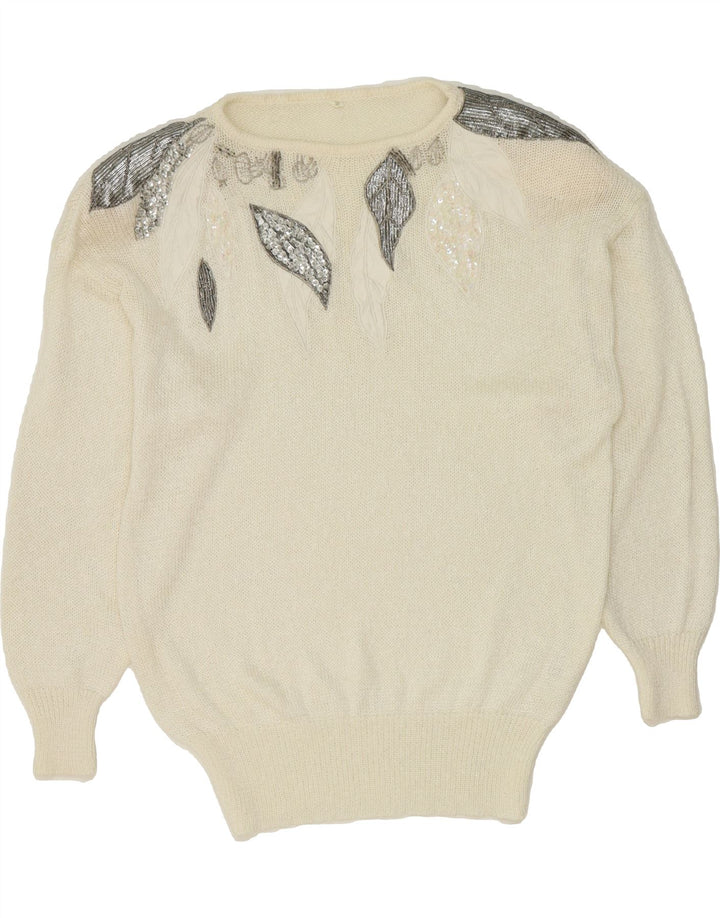VINTAGE Womens Boat Neck Jumper Sweater EU 38 Medium White Vintage Vintage and Second-Hand Vintage from Messina Hembry 