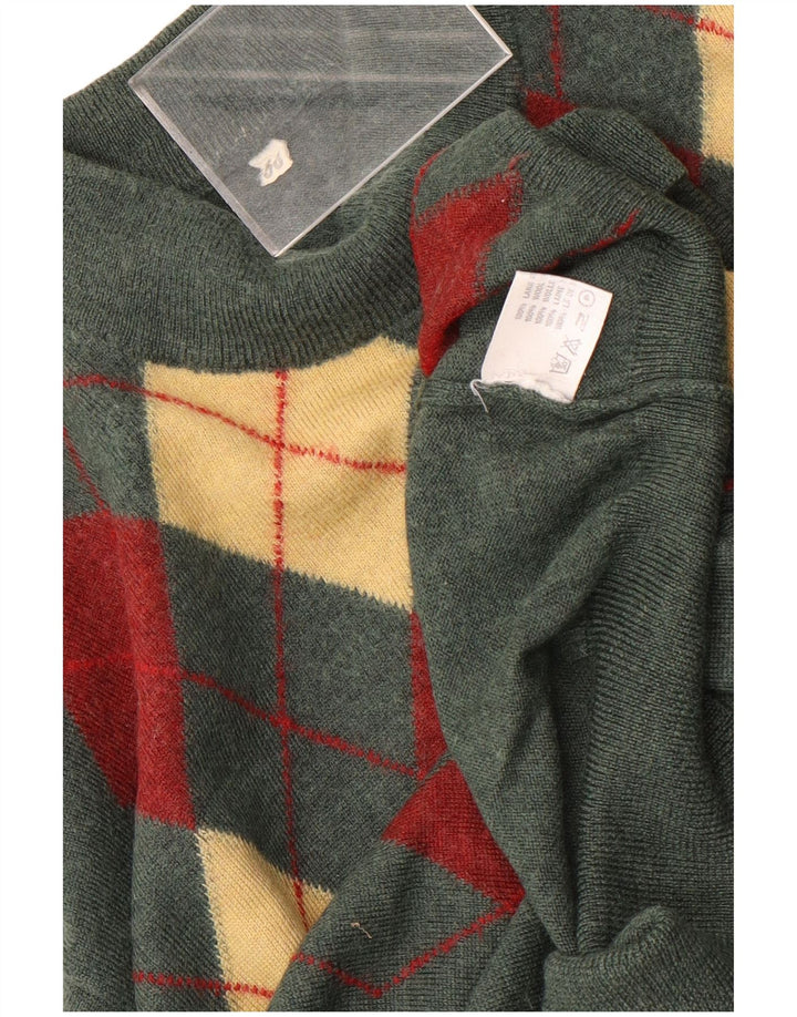 Vintage ανδρικό πουλόβερ με λαιμόκοψη IT 50 Medium Green Argyle/Diamond
