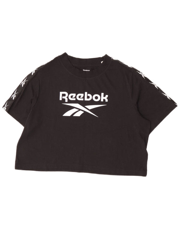 Reebok Γυναικείο T-Shirt Crop Graphic Top UK 20/22 XL Μαύρο βαμβακερό