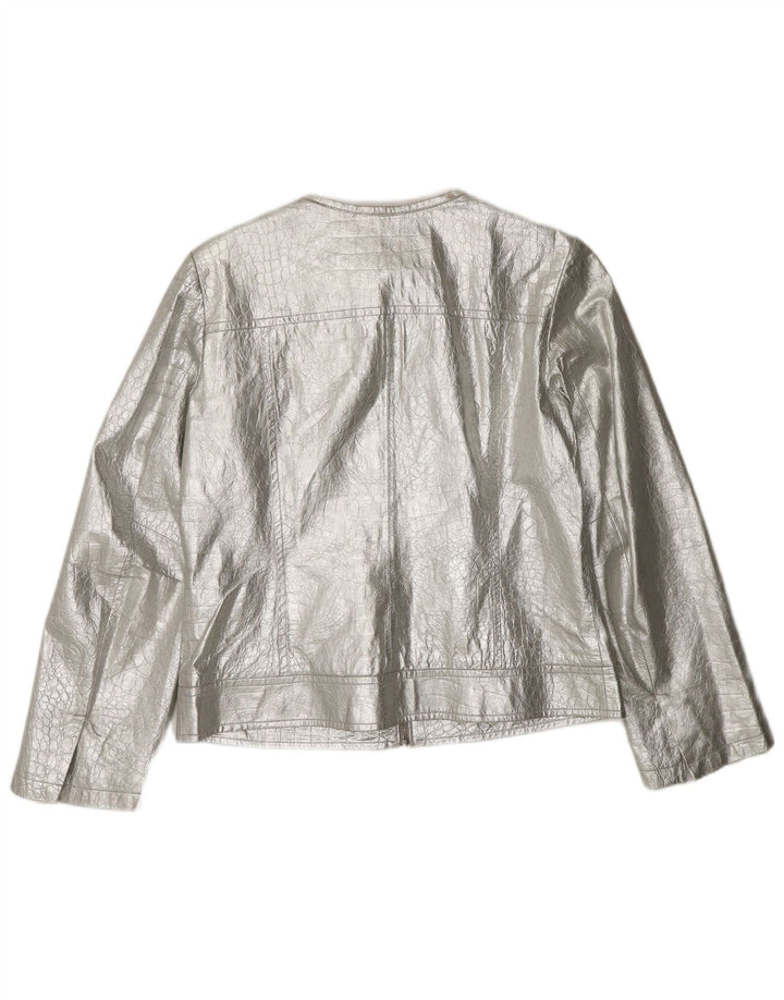 CORTEFIEL Γυναικείο Δερμάτινο Μπουφάν UK 12 Medium Silver Leather