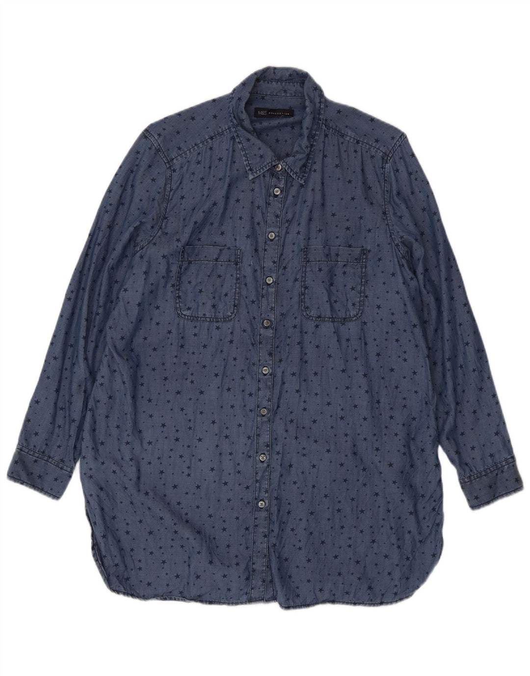 Marks & Spencer Γυναικείο πουκάμισο Longline Abstract Pattern UK 16 Large Blue