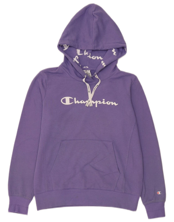 Champion Womens Graphic Hoodie Jumper UK 16 Large Purple Cotton