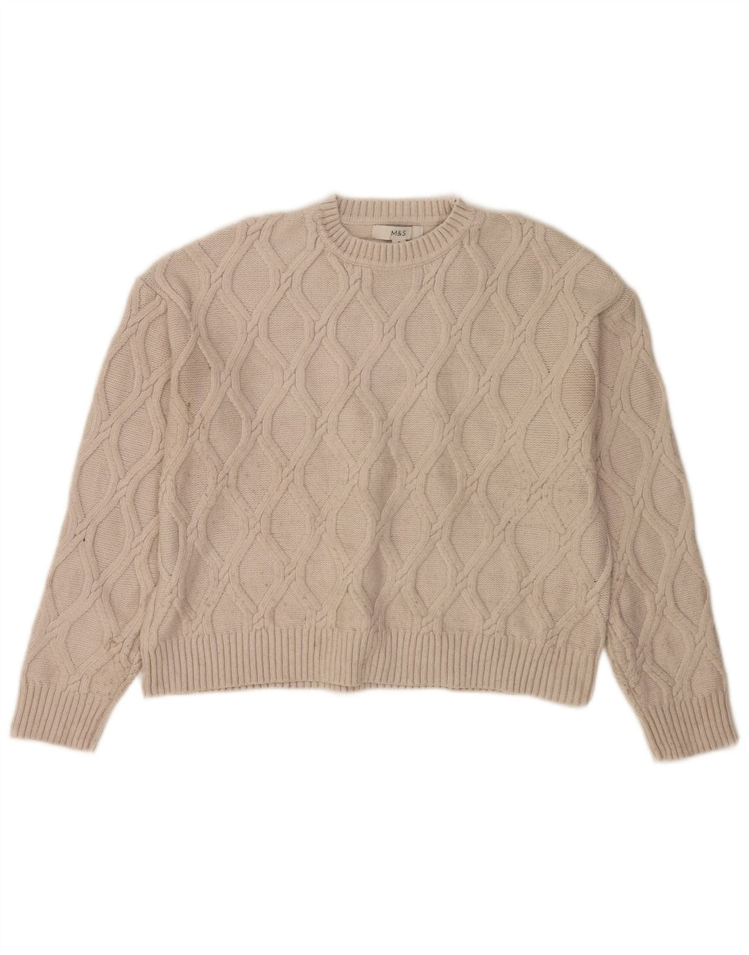 Marks & Spencer Γυναικείο πουλόβερ Crop Crew Neck Jumper UK 14 Medium Beige