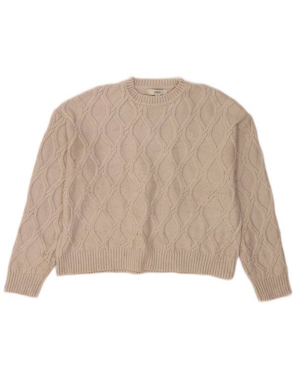 Marks & Spencer Γυναικείο πουλόβερ Crop Crew Neck Jumper UK 14 Medium Beige