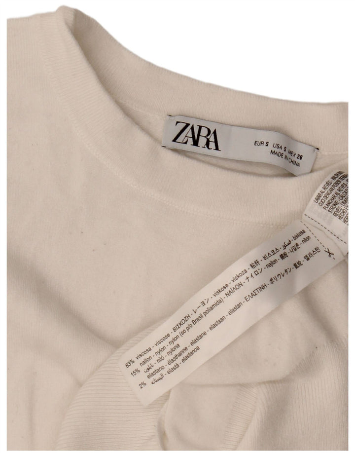 ZARA Γυναικείο πουλόβερ με λαιμό σκάφος UK 10 Small White Viscose