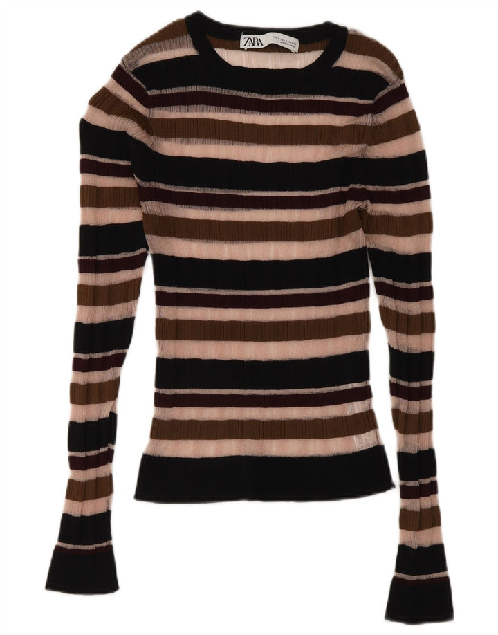 Zara Γυναικεία See Through Top μακριά μανίκια UK 8 Μικρά πολύχρωμα ριγέ