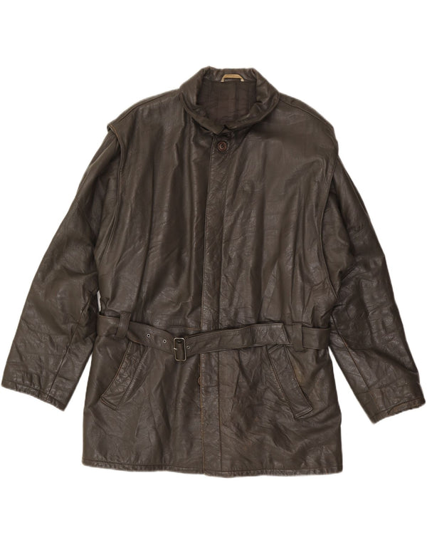 PICCINI Mens Leather Jacket IT 54 2XL Brown Leather