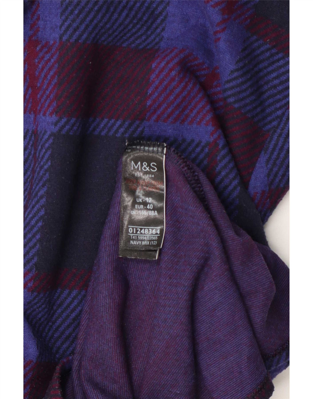 Marks & Spencer Γυναικεία μακρυμάνικη μπλούζα μπλούζα UK 12 μεσαίου μήκους Navy Blue Check