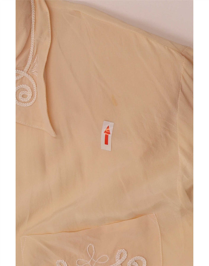 Vintage γυναικείο κανονικό πουκάμισο μπλούζα UK 14 Large Beige Silk