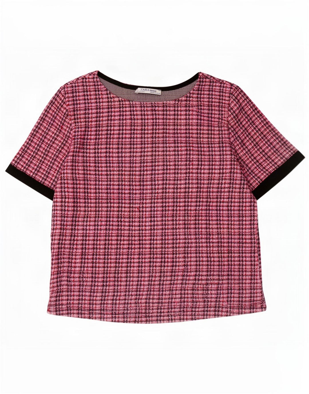 Zara Γυναικεία μπλούζα Crop Top UK 12 Medium Pink Check Polyester