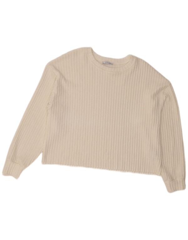 Zara Γυναικείο πουλόβερ με λαιμόκοψη με λαιμόκοψη UK 14 μεσαίου λευκού πολυεστέρα