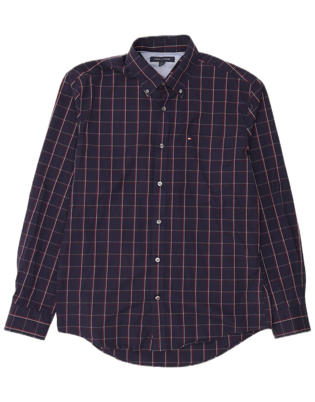 Ανδρικό πουκάμισο Tommy Hilfiger Large Navy Blue Check Cotton