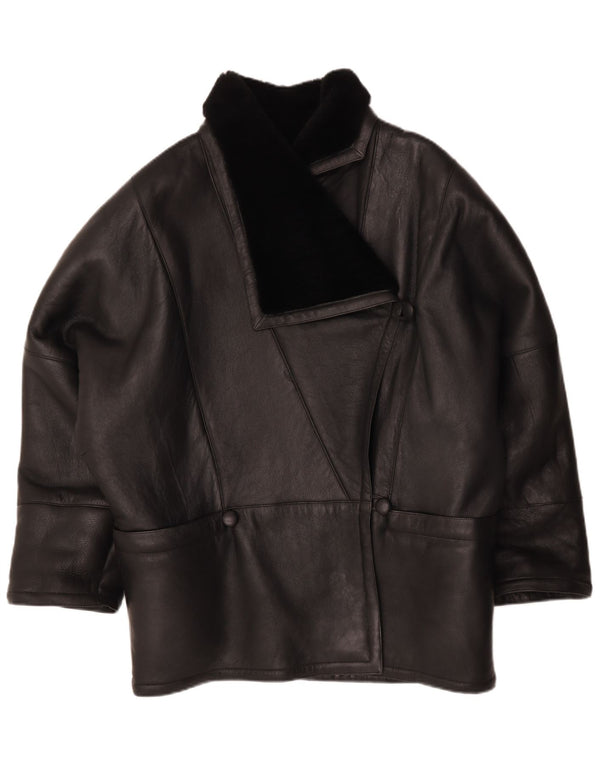 Vintage Γυναικείο Oversized Shearling Jacket IT 44 Medium μαύρο δέρμα