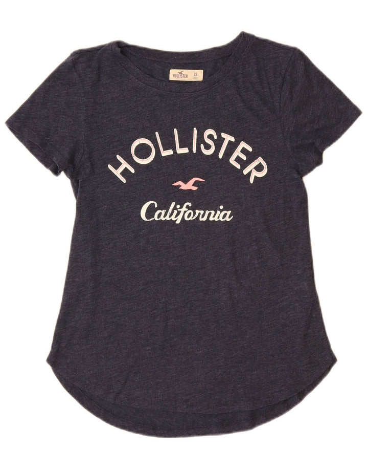 Γυναικείο γραφικό μπλουζάκι HOLLISTER Top UK 6 XS Navy Blue Cotton