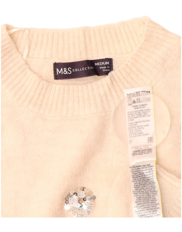 MARKS & SPENCER Γυναικείο πουλόβερ με λαιμόκοψη UK 14 Medium Off White