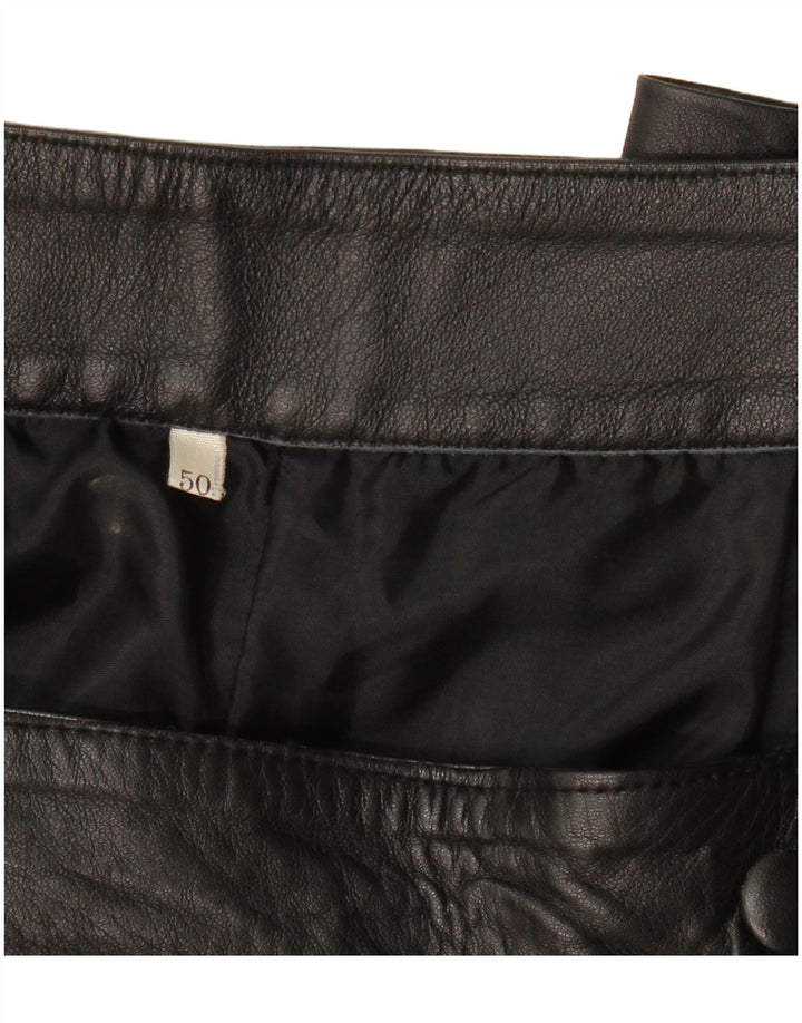 VINTAGE Γυναικείο ίσιο δερμάτινο παντελόνι IT 50 Large W38 L29 Μαύρο