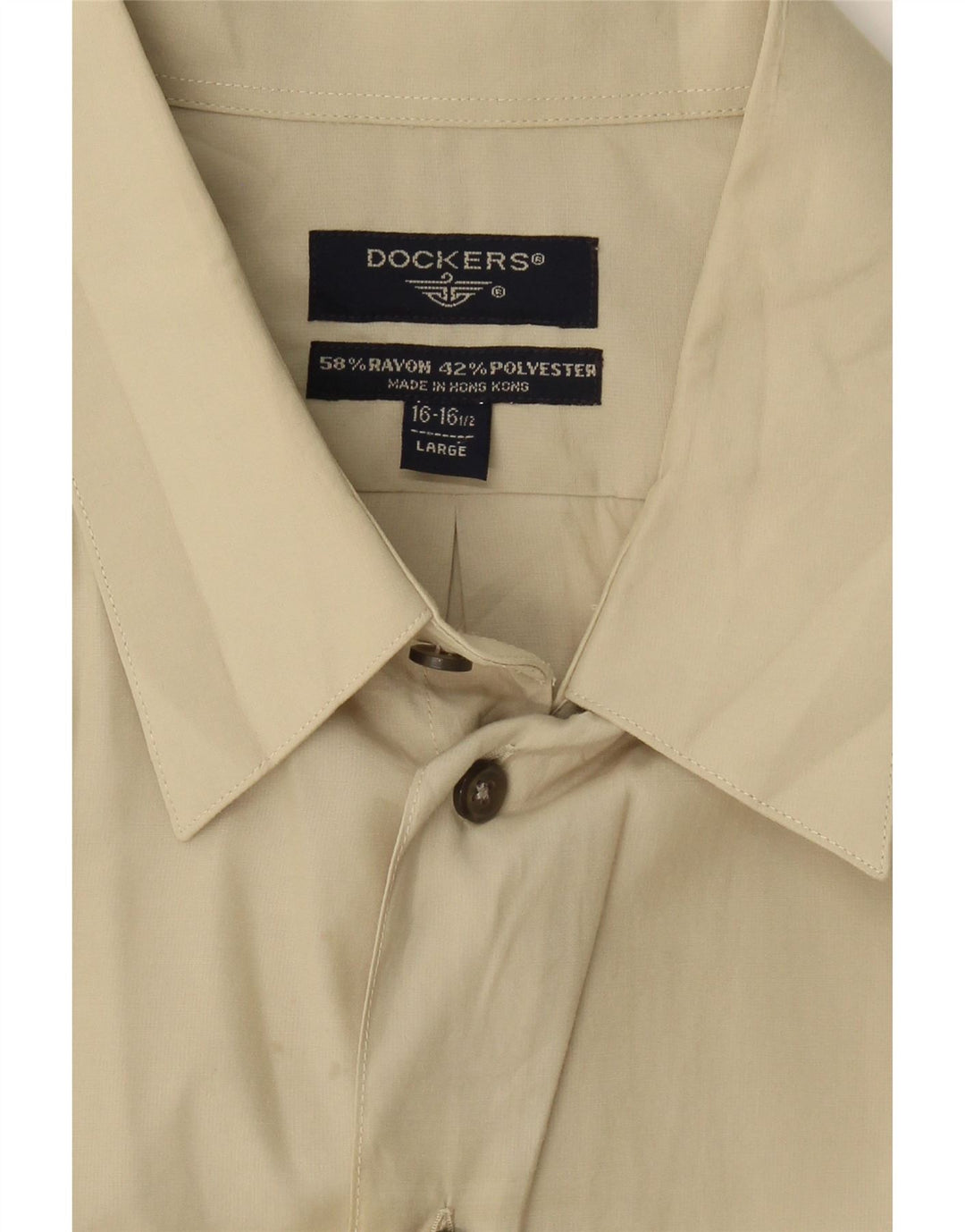 DOCKERS Mens Short Sleeve Shirt Size 16 1/2 Large Beige Rayon Vintage Dockers and Second-Hand Dockers from Messina Hembry 