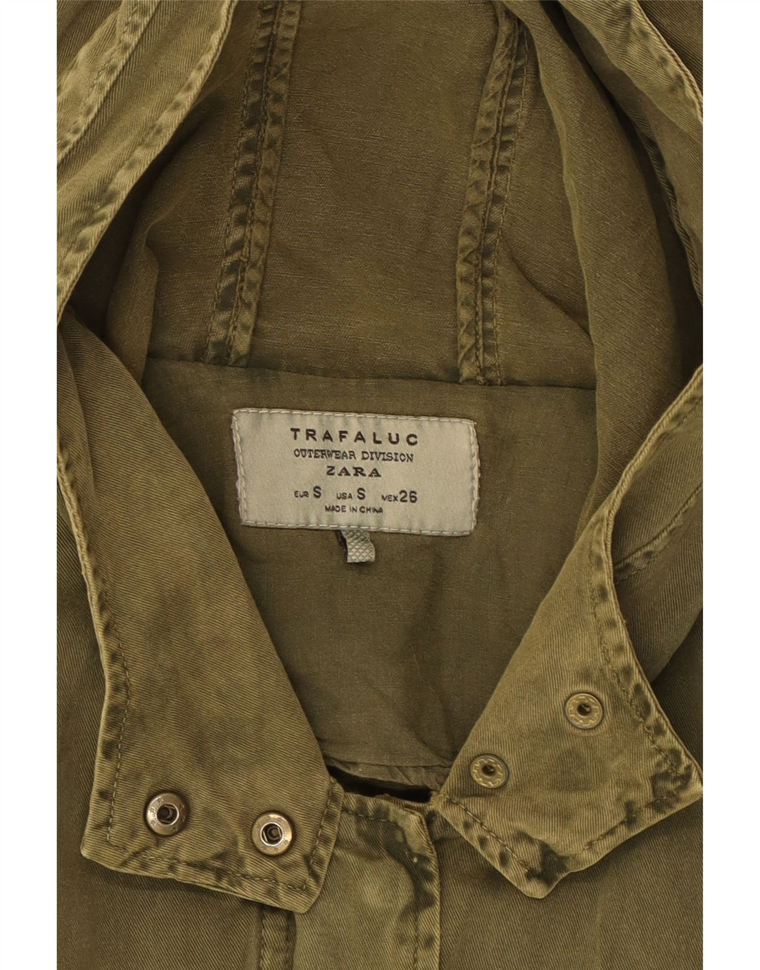 ZARA Womens Hooded Utility Jacket UK 10 Small Khaki Cotton