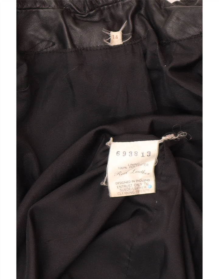 VINTAGE Γυναικείο Δερμάτινο Παλτό UK 14 Μεσαίο Μαύρο Δέρμα