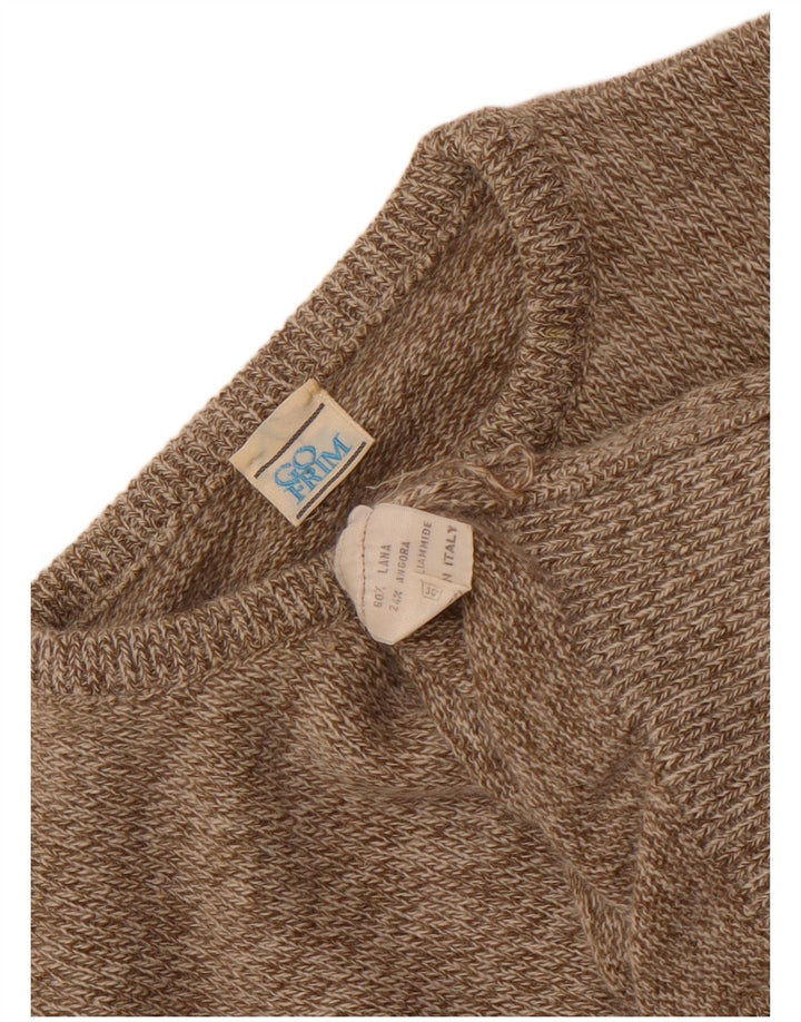 Vintage γυναικείο πουλόβερ με λαιμόκοψη UK 14 μεσαίου καφέ μαλλί