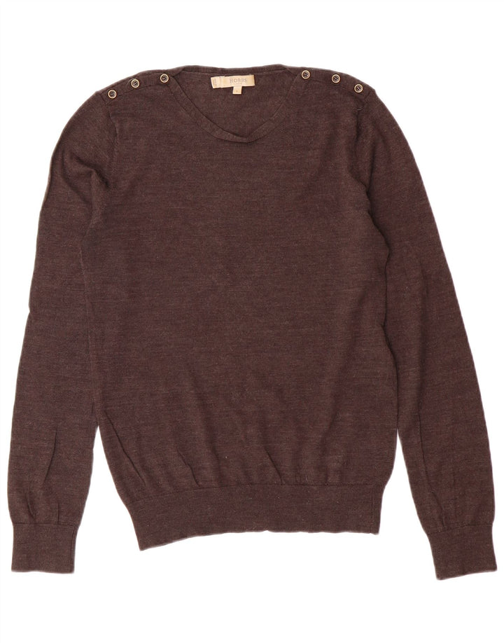 HOBBS Γυναικείο πουλόβερ με λαιμόκοψη UK 10 Small Brown Wool
