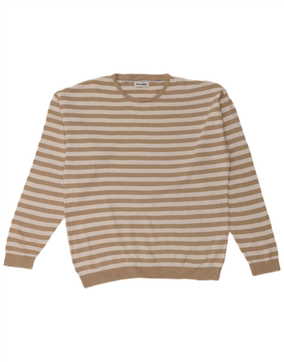Jack & Jones Ανδρικό πουλόβερ με λαιμόκοψη μεσαίου μπεζ ριγέ