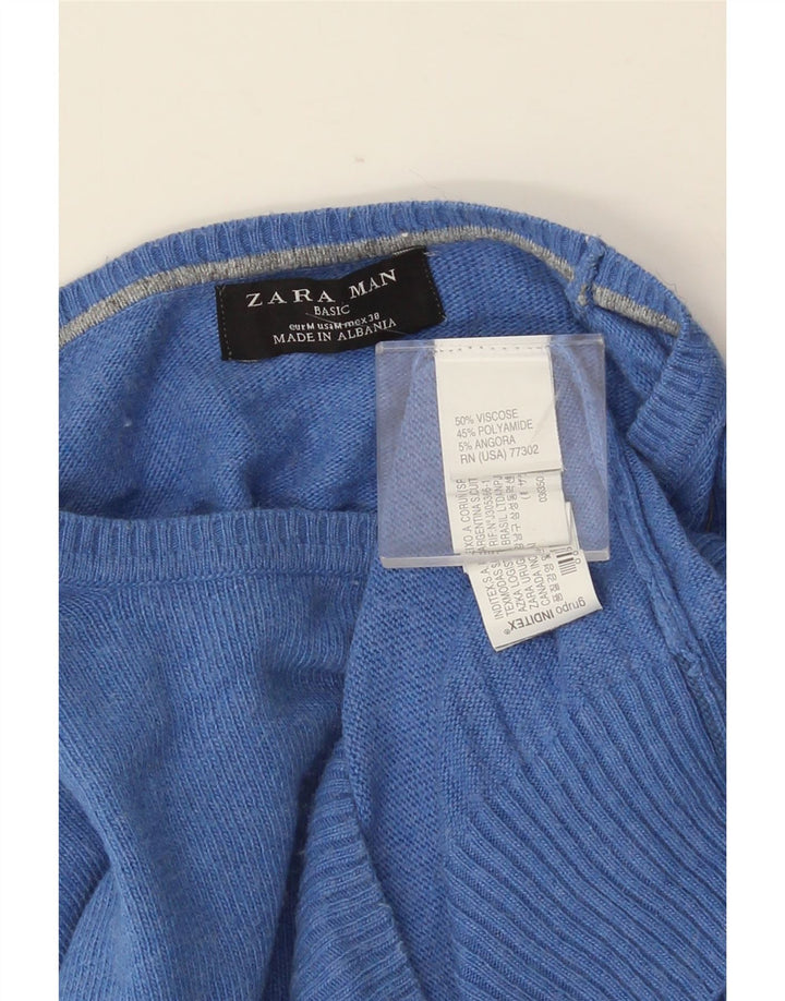 Ανδρικό πουλόβερ ZARA με λαιμόκοψη μεσαίου μπλε βισκόζης