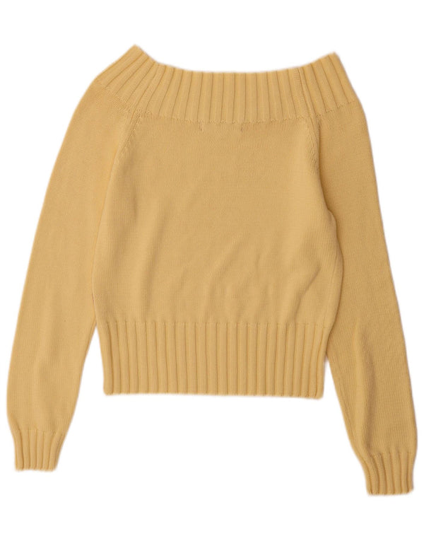 Vintage Γυναικείο πουλόβερ Off Shoulder UK 12 μεσαίο κίτρινο βαμβακερό