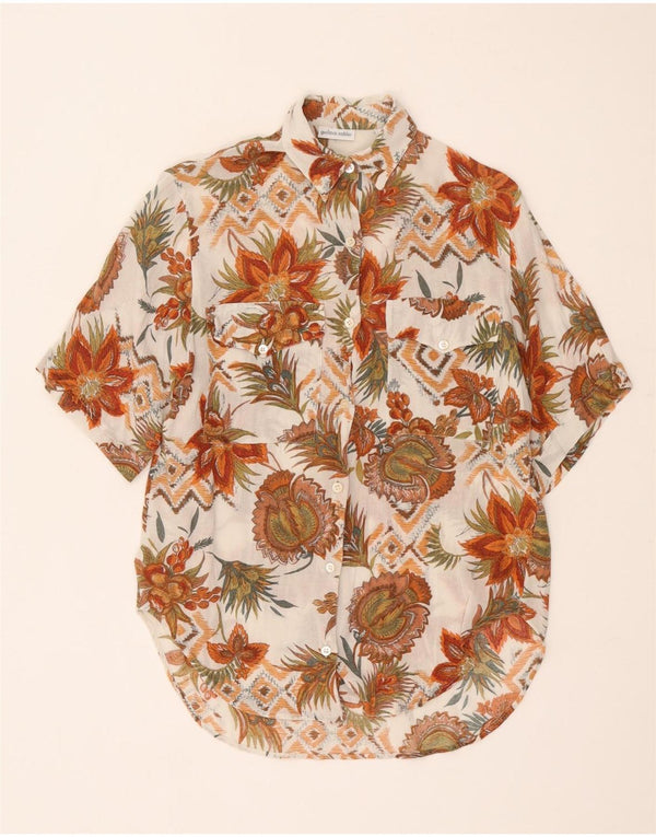 Vintage γυναικείο κοντομάνικο πουκάμισο EU 42 Large Off White Floral