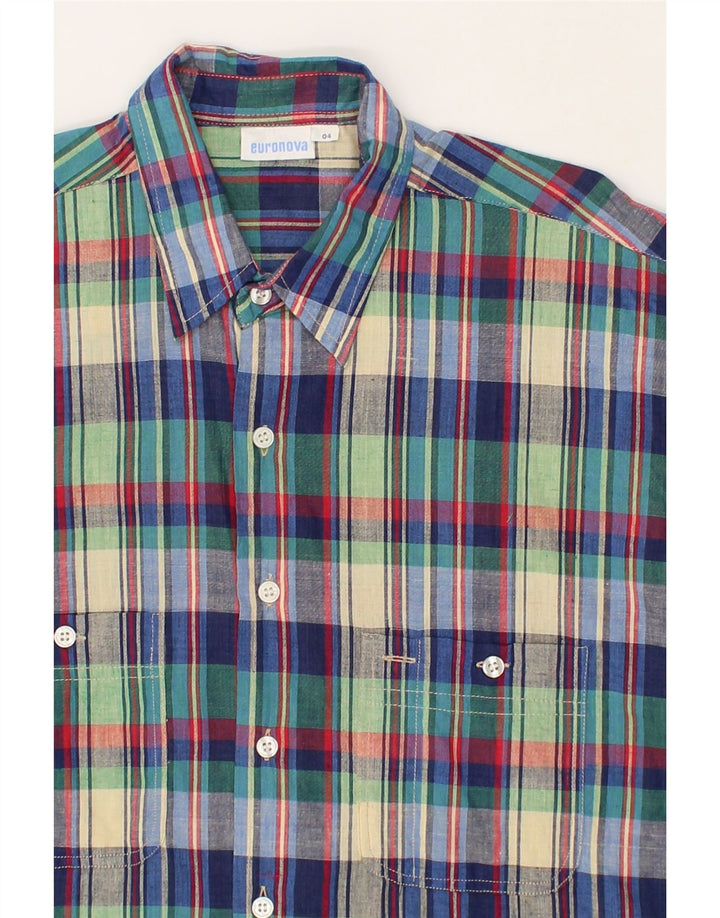 VINTAGE Mens Shirt Medium Navy Blue Check Cotton Vintage Vintage and Second-Hand Vintage from Messina Hembry 