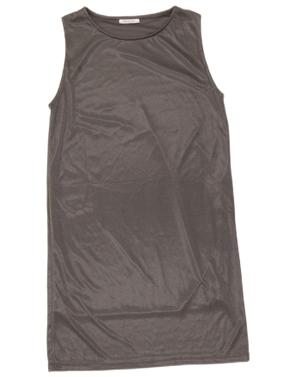 Zara Γυναικείο Αμάνικο Φόρεμα Shift UK 14 Large Silver Polyester
