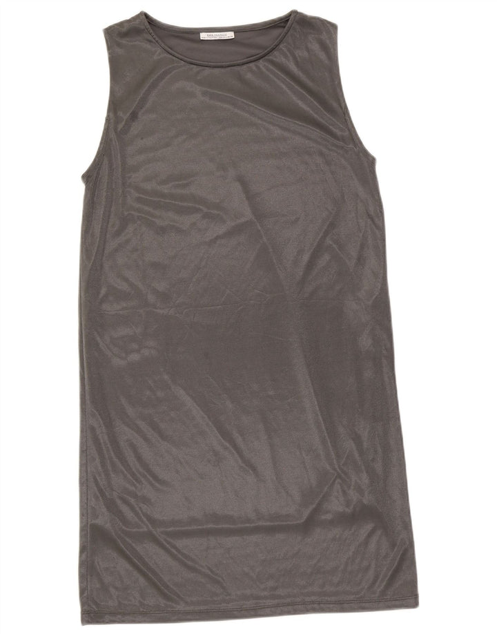Zara Γυναικείο Αμάνικο Φόρεμα Shift UK 14 Large Silver Polyester