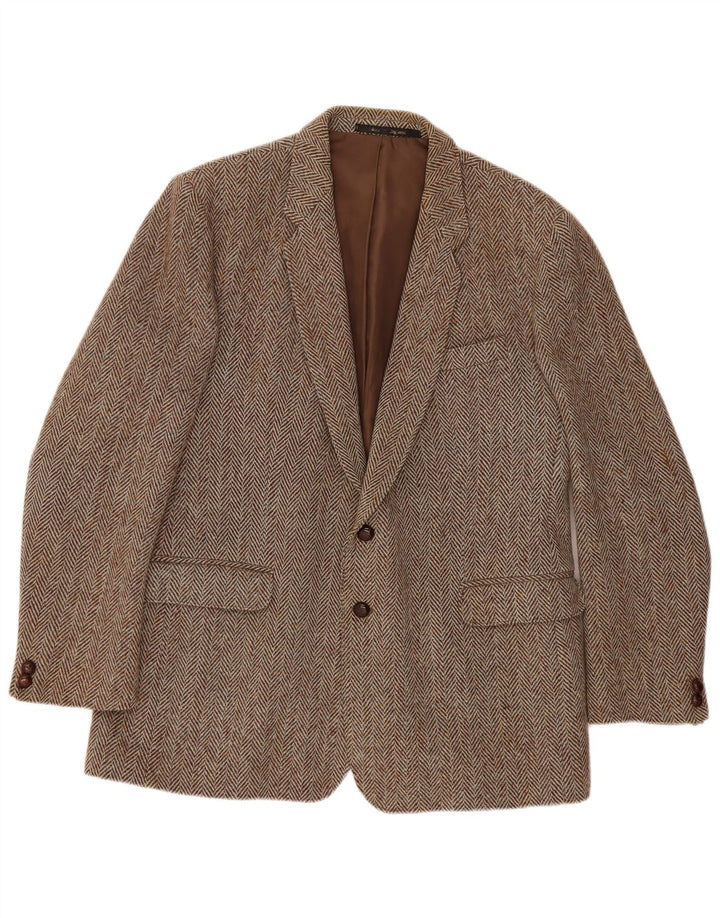 Barker Mens Harris Tweed 2 Button Blazer Jacket UK 46 3XL Brown Ψαροκόκκαλο