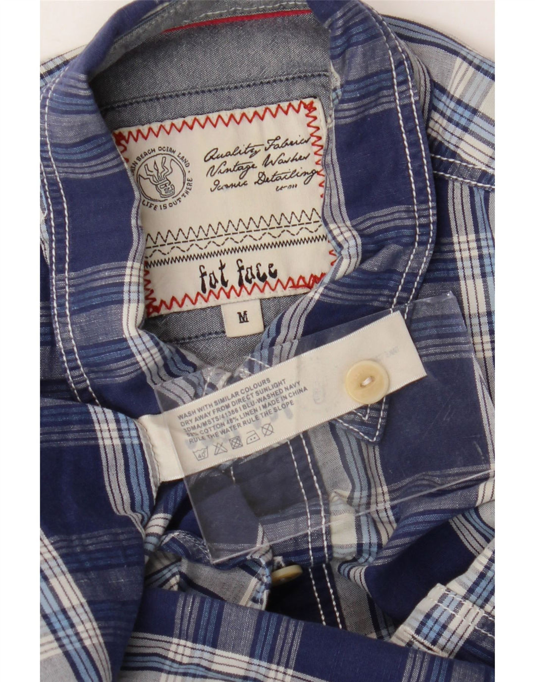 FAT FACE Ανδρικό κοντομάνικο πουκάμισο μεσαίο μπλε ναυτικό καρό βαμβακερό