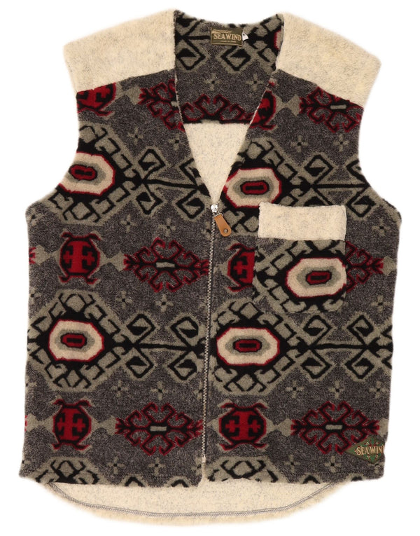 Vintage Mens Fleece Gilet UK 40 Large Grey Geometric