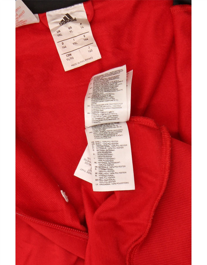 Adidas Boys Tracksuit Top Jacket 13-14 Years XL Red Colourblock Polyester