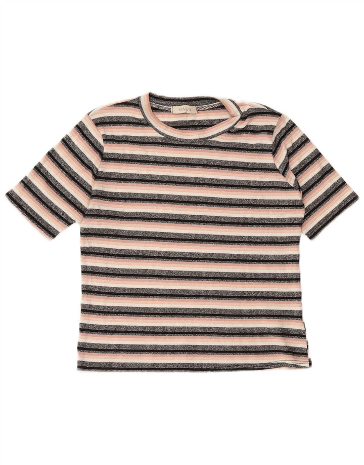 Γυναικείο μπλουζάκι OASIS Crop Top UK 14 Μεγάλη μαύρη ριγέ βισκόζη