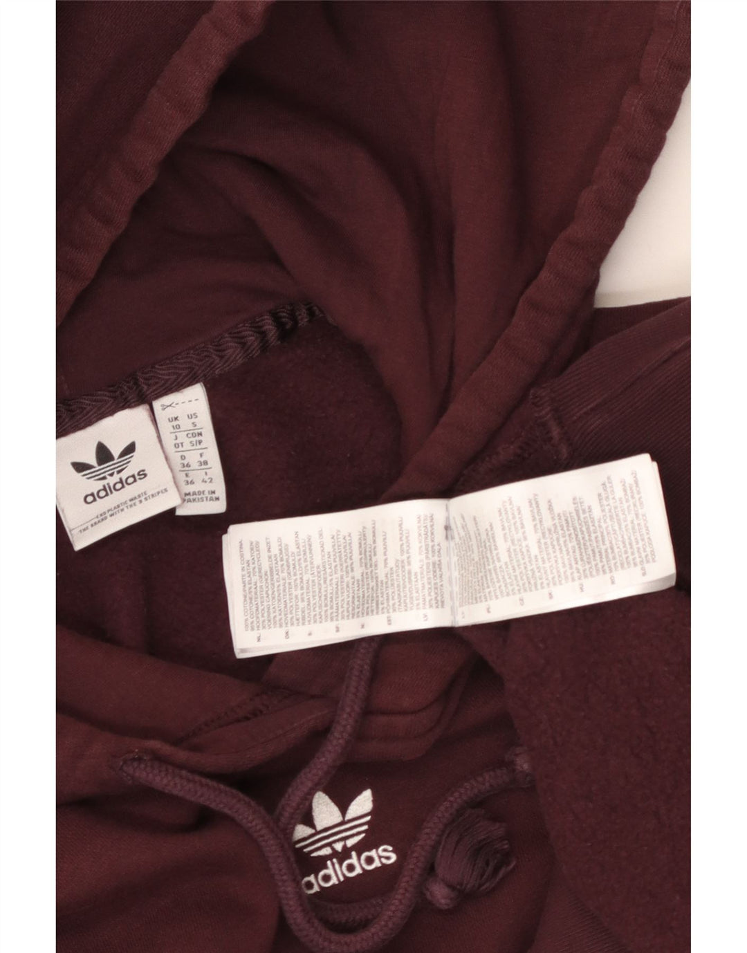 ADIDAS Γυναικείο Hoodie Jumper UK 10 Small μπορντό βαμβακερό