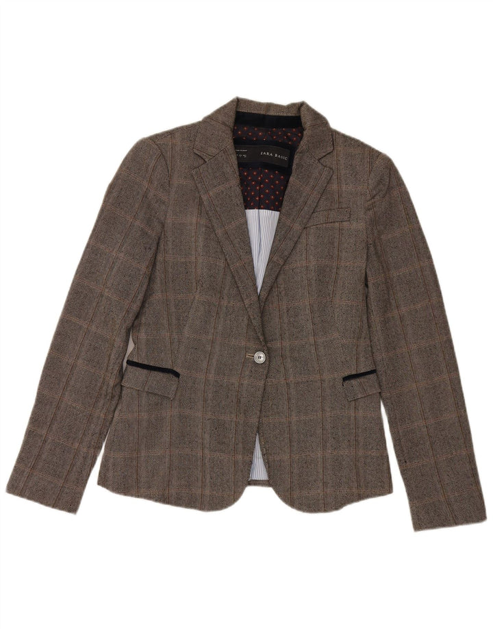 Zara Γυναικείο σακάκι 1 κουμπιού σακάκι UK 10 Small Grey Check
