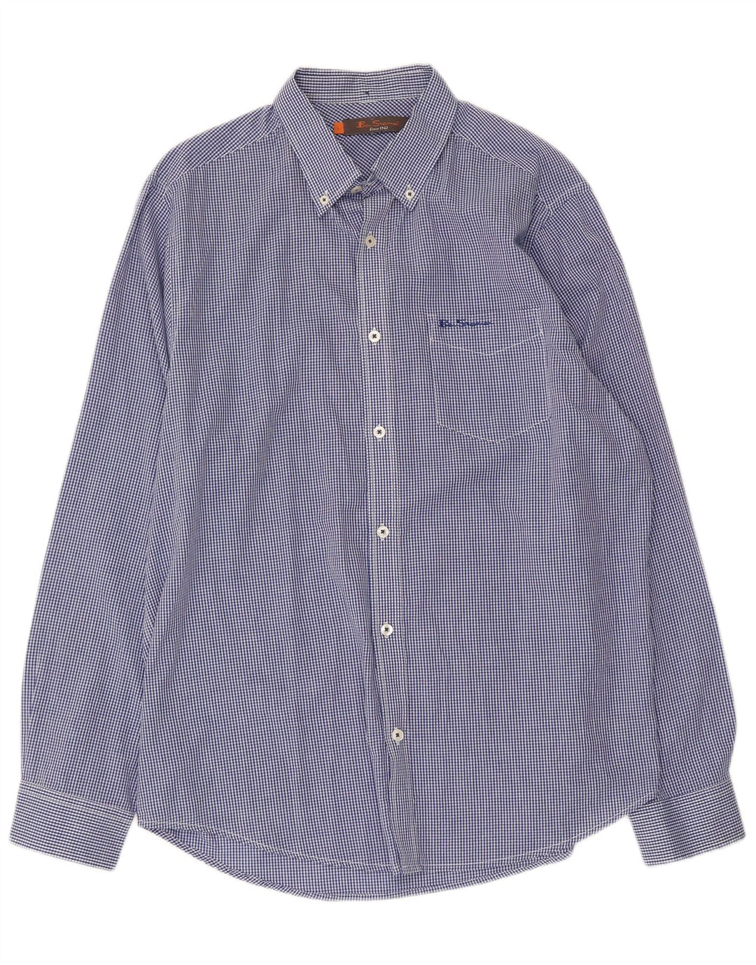 BEN SHERMAN Mens Grant Fit Shirt Large Blue Gingham Cotton